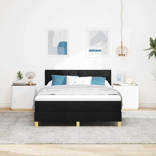 Box spring krevet s jastukom Crna 140 x 200 cm tkanina - Crna 140 x 200 cm Dizajn s rombovima Cijena