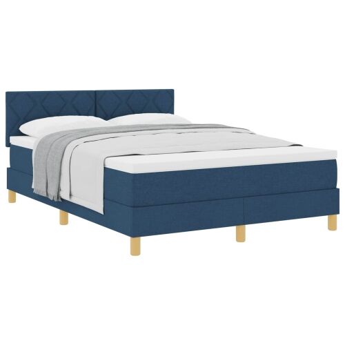 Box spring krevet s jastukom Plava 140 x 200 cm tkanina - Plava 140 x 200 cm Dizajn s rombovima Cijena