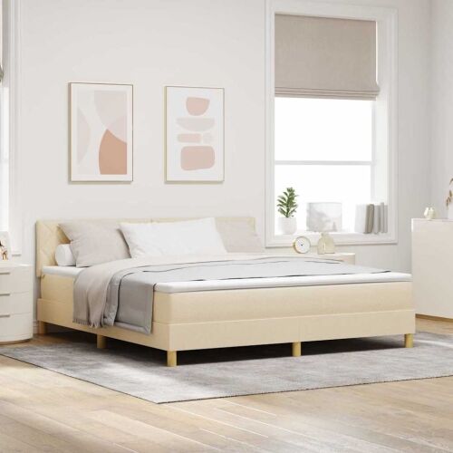 Box spring krevet s jastukom Krema 180 x 200 cm tkanina - Krema 180 x 200 cm Dizajn s rombovima Cijena