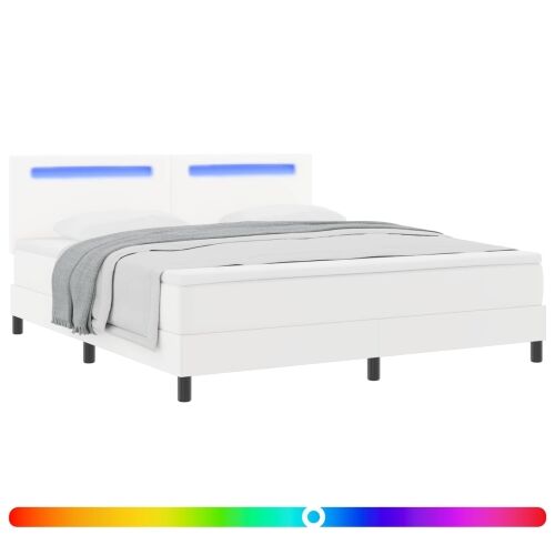 Box spring krevet Bijelo 180 x 200 cm Umjetna koža - Bijelo 180 x 200 cm Jednostavan dizajn s LED Cijena