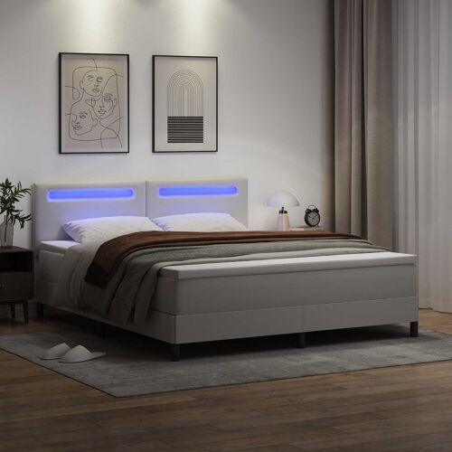 Box spring krevet Bijelo 180 x 200 cm Umjetna koža - Bijelo 180 x 200 cm Jednostavan dizajn s LED Cijena