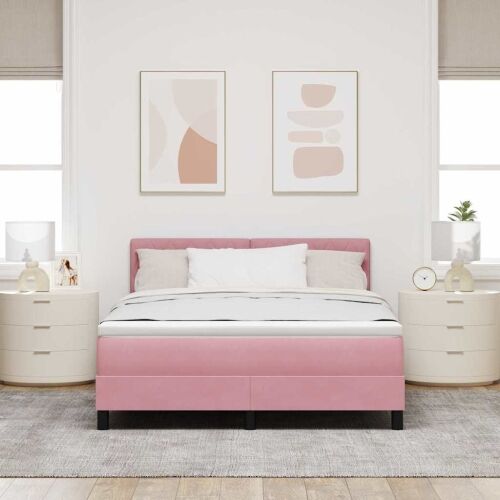 Box spring krevet s madracem Ružičasta 160 x 200 cm Baršun - Ružičasta 160 x 200 cm Kristal s dugmadima Cijena