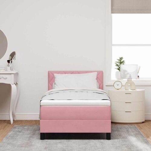 Box spring krevet Ružičasta 90 x 200 cm Baršun - Ružičasta 90 x 200 cm Dizajn s rombovima Cijena