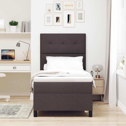 Box spring krevet Tamno smeđa 100 x 200 cm tkanina - Tamno smeđa 100 x 200 cm Prošiveno gumbima Cijena
