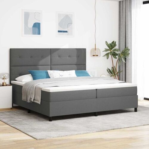 Box spring krevet Tamno siva 200 x 200 cm tkanina - Tamno siva 200 x 200 cm Prošiveno gumbima Cijena