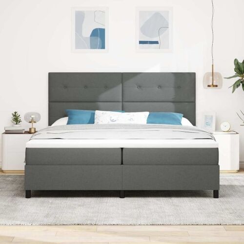 Box spring krevet Tamno siva 200 x 200 cm tkanina - Tamno siva 200 x 200 cm Prošiveno gumbima Cijena