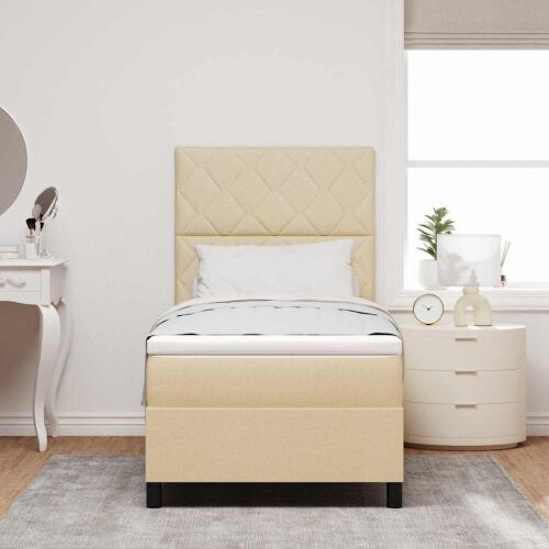 Box spring krevet s uzglavljem Krema 90 x 190 cm tkanina - Krema 90 x 190 cm Dizajn s rombovima Cijena
