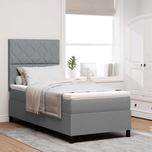 Box spring krevet Svijetlo siva 90 x 200 cm tkanina - Svjetlosiva 90 x 200 cm Dizajn s rombovima Cijena