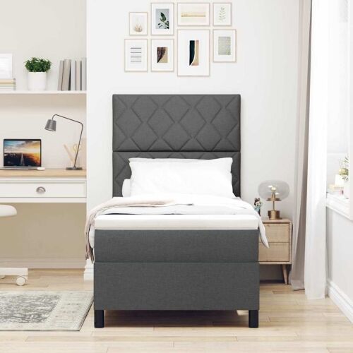 Box spring krevet Tamno siva 90 x 200 cm tkanina - Tamno siva 90 x 200 cm Dizajn s rombovima Cijena