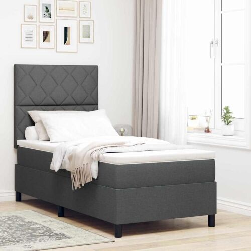 Box spring krevet Tamno siva 90 x 200 cm tkanina - Tamno siva 90 x 200 cm Dizajn s rombovima Cijena
