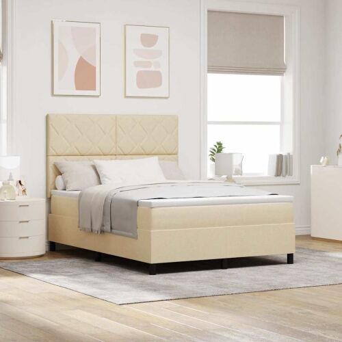 Box spring krevet s uzglavljem Krema 160 x 200 cm tkanina - Krema 160 x 200 cm Dizajn s rombovima Cijena