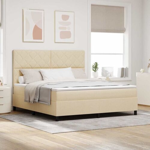 Box spring krevet s uzglavljem Krema 180 x 200 cm tkanina - Krema 180 x 200 cm Dizajn s rombovima Cijena