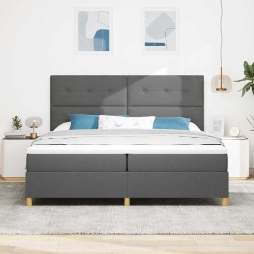 Box spring krevet Tamno siva 200 x 200 cm tkanina - Tamno siva 200 x 200 cm Prošiveno gumbima Cijena