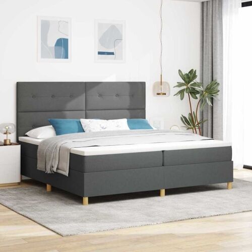 Box spring krevet Tamno siva 200 x 200 cm tkanina - Tamno siva 200 x 200 cm Prošiveno gumbima Cijena