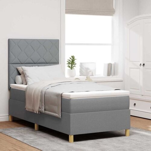 Box spring krevet Svijetlo siva 90 x 190 cm tkanina - Svjetlosiva 90 x 190 cm Dizajn s rombovima Cijena