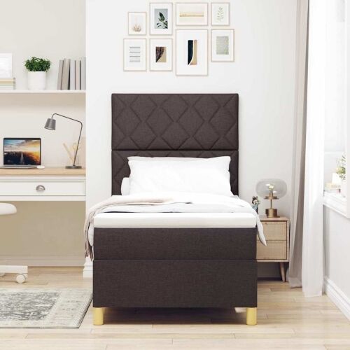 Box spring krevet Tamno smeđa 90 x 190 cm tkanina - Tamno smeđa 90 x 190 cm Dizajn s rombovima Cijena