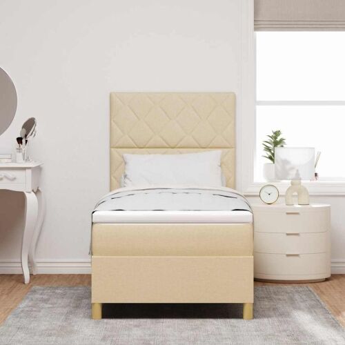 Box spring krevet s uzglavljem Krema 90 x 190 cm tkanina - Krema 90 x 190 cm Dizajn s rombovima Cijena