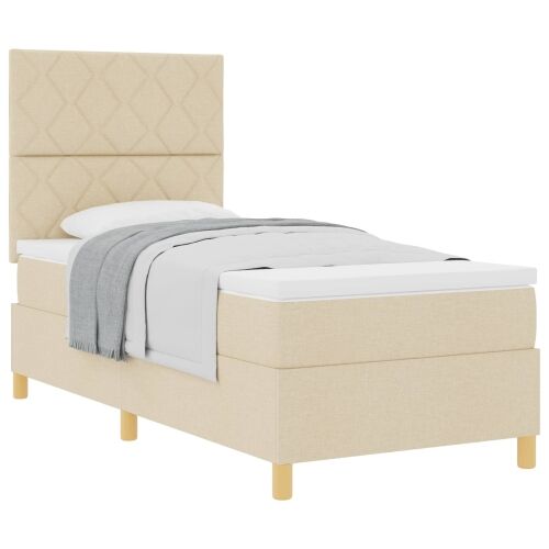 Box spring krevet s uzglavljem Krema 90 x 190 cm tkanina - Krema 90 x 190 cm Dizajn s rombovima Cijena