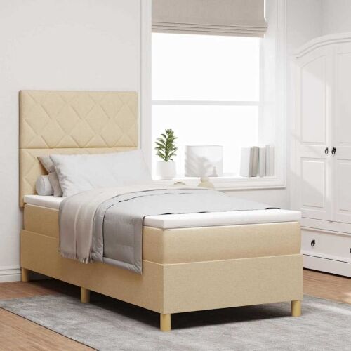 Box spring krevet s uzglavljem Krema 90 x 190 cm tkanina - Krema 90 x 190 cm Dizajn s rombovima Cijena