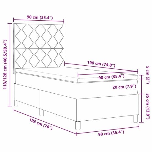 Box spring krevet s uzglavljem Krema 90 x 190 cm tkanina - Krema 90 x 190 cm Dizajn s rombovima Cijena