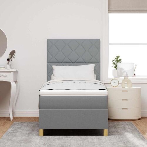 Box spring krevet Svijetlo siva 90 x 200 cm tkanina - Svjetlosiva 90 x 200 cm Dizajn s rombovima Cijena