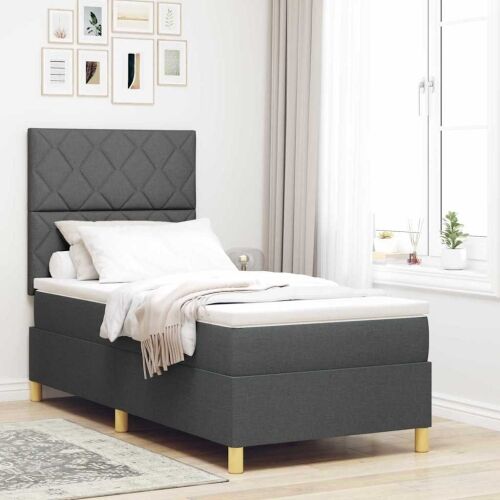 Box spring krevet Tamno siva 90 x 200 cm tkanina - Tamno siva 90 x 200 cm Dizajn s rombovima Cijena