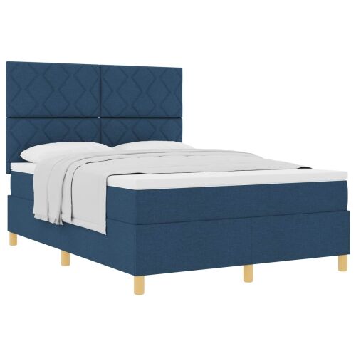 Box spring krevet s uzglavljem Plava 140 x 200 cm tkanina - Plava 140 x 200 cm Dizajn s rombovima Cijena