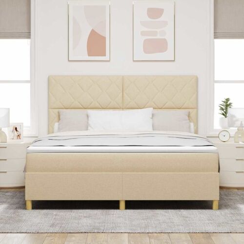 Box spring krevet s uzglavljem Krema 180 x 200 cm tkanina - Krema 180 x 200 cm Dizajn s rombovima Cijena