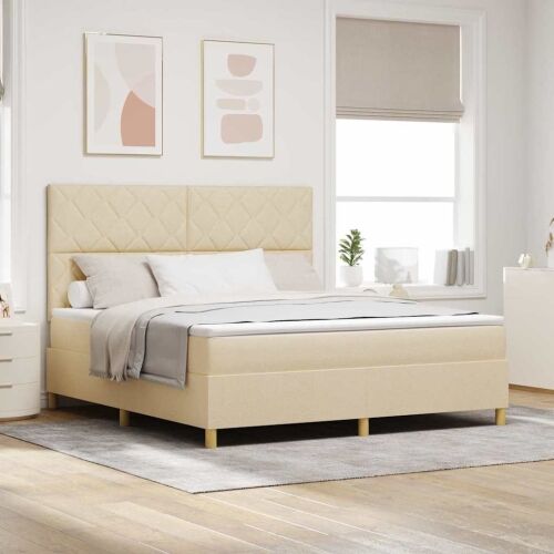 Box spring krevet s uzglavljem Krema 180 x 200 cm tkanina - Krema 180 x 200 cm Dizajn s rombovima Cijena