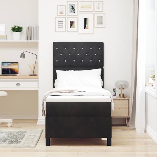 Box spring krevet s madracem Crna 80 x 200 cm Baršun - Crna 80 x 200 cm Kristal s dugmadima Cijena