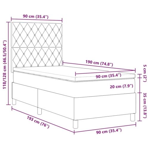 Box spring krevet Svijetlo siva 90 x 190 cm Baršun - Svjetlosiva 90 x 190 cm Kristal s dugmadima Cijena