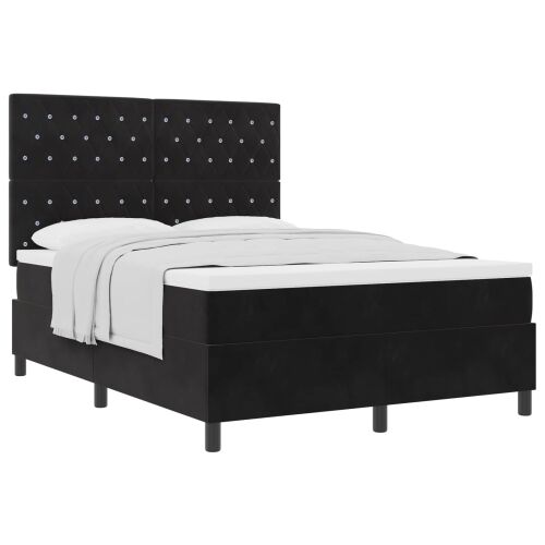 Box spring krevet s madracem Crna 140 x 200 cm Baršun - Crna 140 x 200 cm Kristal s dugmadima Cijena