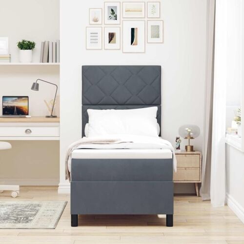 Box spring krevet Tamno siva 80 x 200 cm Baršun - Tamno siva 80 x 200 cm Dizajn s rombovima Cijena