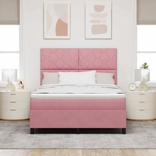 Box spring krevet Ružičasta 140 x 190 cm Baršun - Ružičasta 140 x 190 cm Dizajn s rombovima Cijena