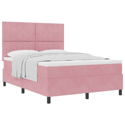 Box spring krevet Ružičasta 140 x 190 cm Baršun - Ružičasta 140 x 190 cm Dizajn s rombovima Cijena