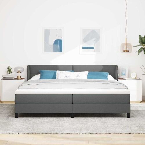 Box spring krevet Tamno siva 200 x 200 cm tkanina - Tamno siva 200 x 200 cm Prošiveno gumbima Cijena