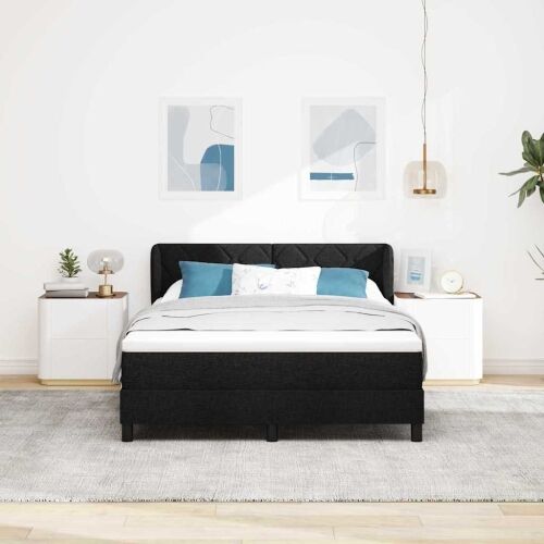 Box spring krevet s uzglavljem Crna 140 x 190 cm tkanina - Crna 140 x 190 cm Dizajn s rombovima Cijena