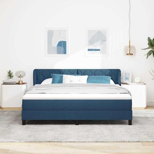 Box spring krevet s uzglavljem Plava 180 x 200 cm tkanina - Plava 180 x 200 cm Dizajn s rombovima Cijena