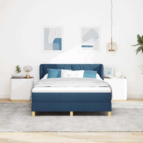 Box spring krevet s uzglavljem Plava 160 x 200 cm tkanina - Plava 160 x 200 cm Dizajn s rombovima Cijena