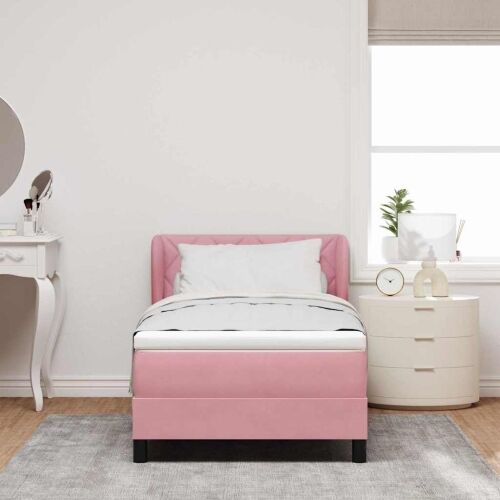Box spring krevet Ružičasta 90 x 190 cm Baršun - Ružičasta 90 x 190 cm Dizajn s rombovima Cijena