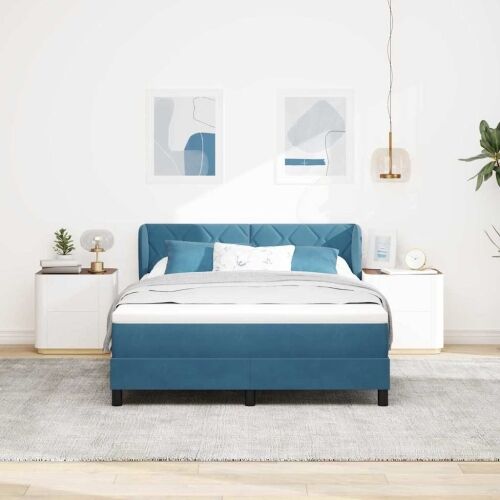 Box spring krevet Tamno plava 140 x 200 cm Baršun - Tamno plava 140 x 200 cm Dizajn s rombovima Cijena