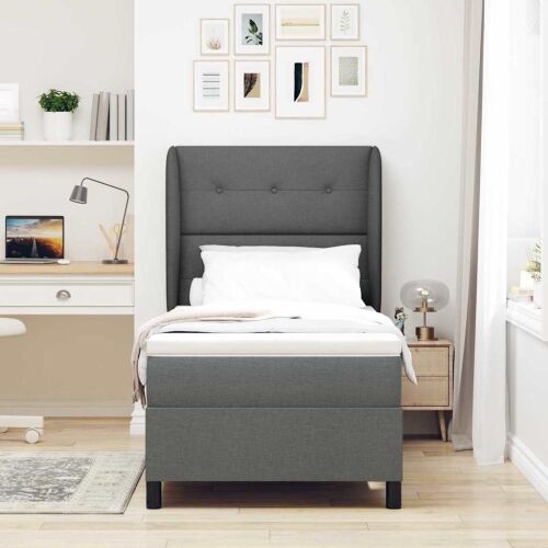 Box spring krevet Tamno siva 100 x 200 cm tkanina - Tamno siva 100 x 200 cm Prošiveno gumbima Cijena