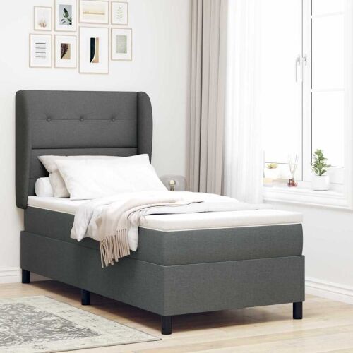 Box spring krevet Tamno siva 100 x 200 cm tkanina - Tamno siva 100 x 200 cm Prošiveno gumbima Cijena