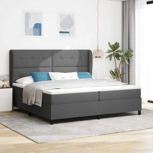 Box spring krevet Tamno siva 200 x 200 cm tkanina - Tamno siva 200 x 200 cm Prošiveno gumbima Cijena