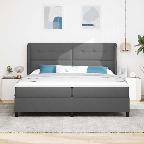 Box spring krevet Tamno siva 200 x 200 cm tkanina - Tamno siva 200 x 200 cm Prošiveno gumbima Cijena