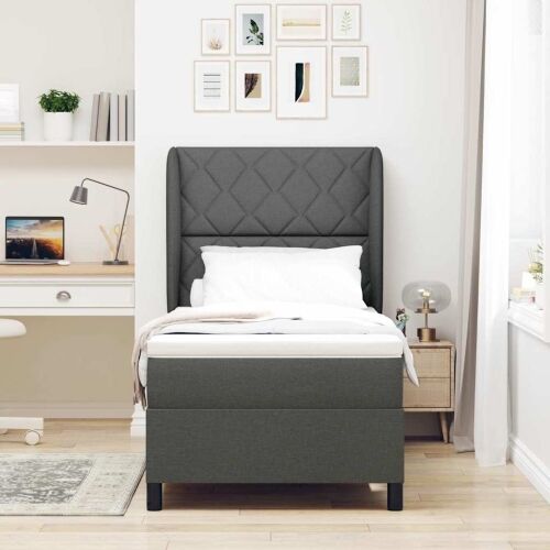 Box spring krevet Tamno siva 90 x 190 cm tkanina - Tamno siva 90 x 190 cm Dizajn s rombovima Cijena