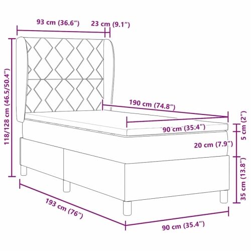 Box spring krevet Tamno smeđa 90 x 190 cm tkanina - Tamno smeđa 90 x 190 cm Dizajn s rombovima Cijena