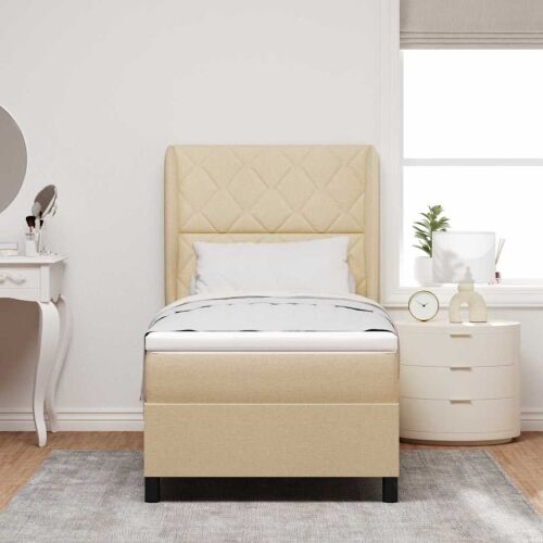 Box spring krevet s uzglavljem Krema 90 x 190 cm tkanina - Krema 90 x 190 cm Dizajn s rombovima Cijena
