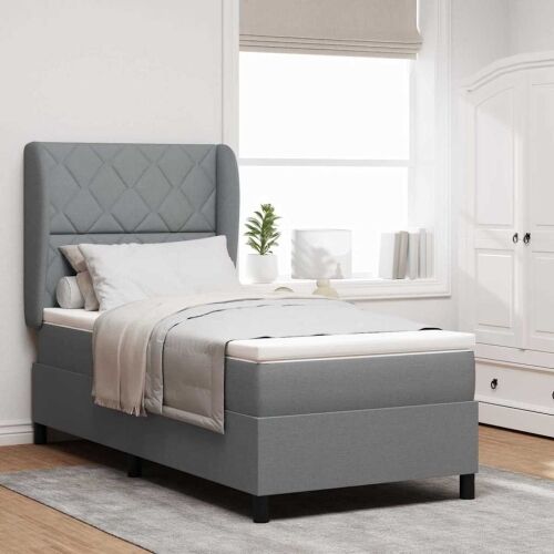 Box spring krevet Svjetlosiva 90 x 200 cm tkanina - Svjetlosiva 90 x 200 cm Dizajn s rombovima Cijena