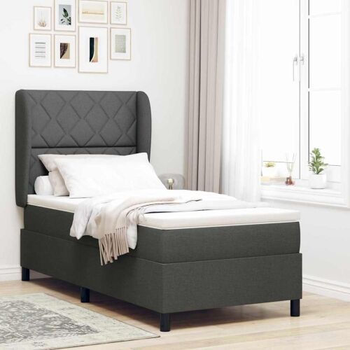 Box spring krevet Tamno siva 90 x 200 cm tkanina - Tamno siva 90 x 200 cm Dizajn s rombovima Cijena